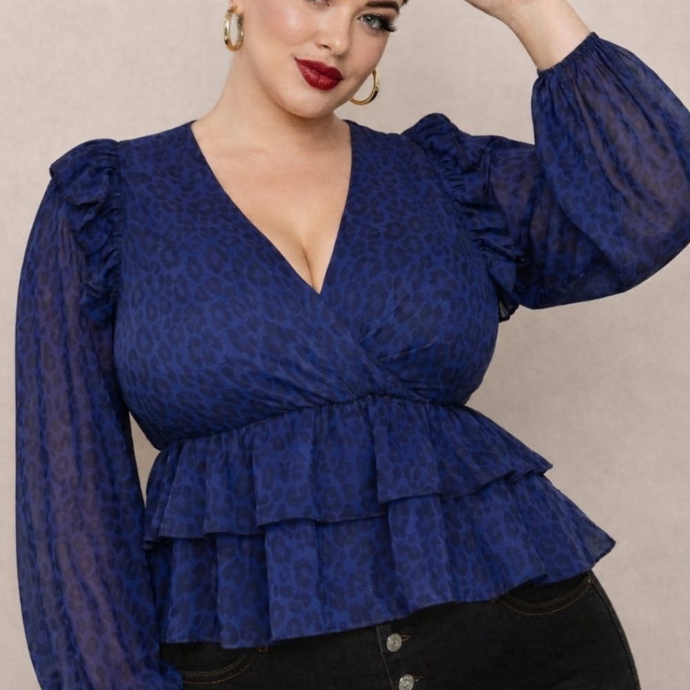 NWT Torrid Leopard Print Top Chiffon Ruffle Blouse 3XL Rockabilly Style